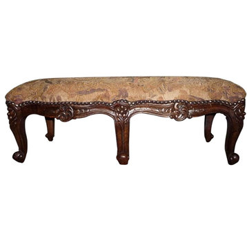 Long Footstool French Country Farmhouse Carved Wood Serpentine  Gold