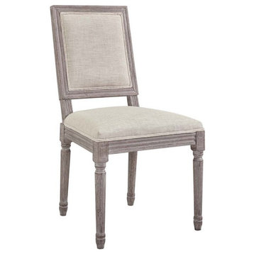 Modway Court 20" Vintage French Upholstered Fabric Dining Side Chair in Beige