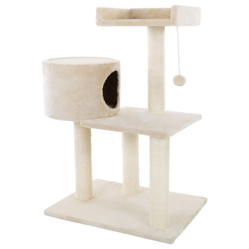 3-Tier Cat Tree 31" White Plush Cat Tower With Scratching Posts and Bed