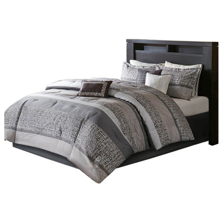 Madison Park Rhapsody Jacquard Stripe Mosaic 7-Piece Comforter Set, Grey