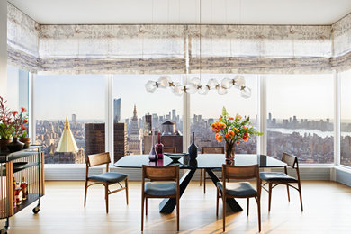 Dining room - large contemporary medium tone wood floor dining room idea in New York