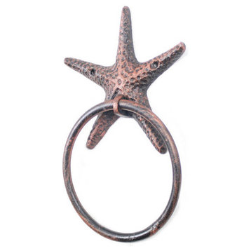 Rustic Copper Cast Iron Starfish Towel Holder 8.5'' - Decorative Starfish - Coa