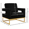 Noah Velvet Upholstered Accent Chair, Black, Gold Base
