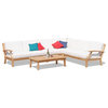 5-Piece Sam Outdoor Teak Sectional Sofa Set & Sunbrella Cushions Canvas White