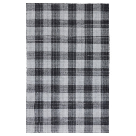Moya Soft Casual Plaid, Handmade Rug, Black, 5'x8'