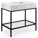 Meridian Furniture - Marmo Bathroom Vanity, White, 36" Wide, Matte Black Finish - Give your bathroom a fresh new look with this Marmo 36-inch bathroom vanity. This eye-grabbing vanity gives your restroom a spa vibe that's oozing contemporary charm and sophistication. The white engineered stone sink features white veining for an upscale presentation and rests on a matte black-finish stainless steel base for long-lasting beauty and performance. Ceramic construction ensures durability, so you can count on this 36-inch sink lasting for the long haul.