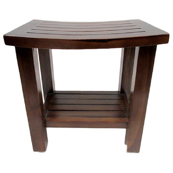 Curved Top Teak Stool With Rack, 18"x18"x13"