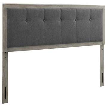 Draper Tufted Queen Fabric and Wood Headboard Gray Charcoal