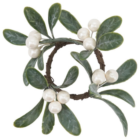 Holiday Napkin Rings With Mistletoe Design, Set of 4, Green