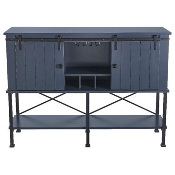 LIVILAND 52" Wood Bar Cabinet w/ Sliding Barn Door - Navy Blue