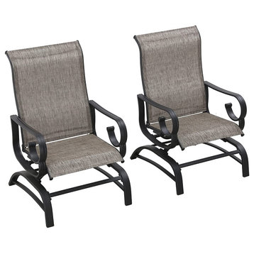 Set of 2 Outdoor Dining Chair, Mesh Sling Fabric Seat With Curved Arms, Grey