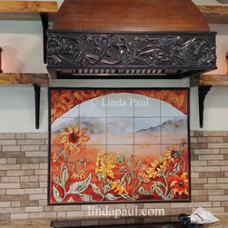 Modern Rustic farmhouse style sunflowers tile art mural backsplash - Tile Murals