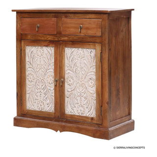 Modern Mosaic Brass Inlay Solid Wood Tall Storage Cabinet.