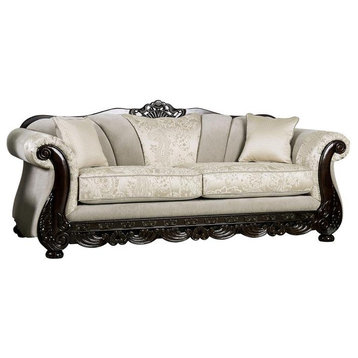 Furniture of America Eston Traditional Chenille Upholstered Sofa in Ivory