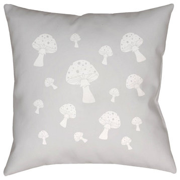 Mushrooms by Surya Poly Fill Pillow, Blue, 18' x 18'