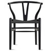 Dining Chair Solid Wood Woven Armless With Open Y Back Armchair Chairs, Black