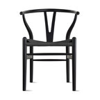 Dining Chair Wood Woven With Open Y Back Armchair Chairs, Black