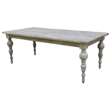 Troy 82" White Washed Baluster Dining Table, Extension Leaf