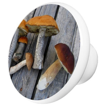Mushrooms On Wood Ceramic Cabinet Drawer Knob