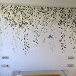 Hanging Botanical Creeper with Birds, Customised Wallpaper - Wallpaper