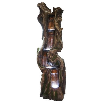 79" Tall Outdoor Tree Trunk Waterfall Floor Fountain With LED Lights