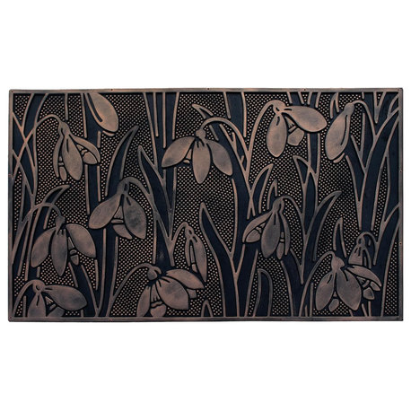 Floral Garden Rubber Pin Mat, Copper Hand Finished, Heavy Duty Doormat, 18"x30"