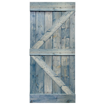Stained Solid Pine Wood Sliding Barn Door, Denim Blue, 30"x84", K Series