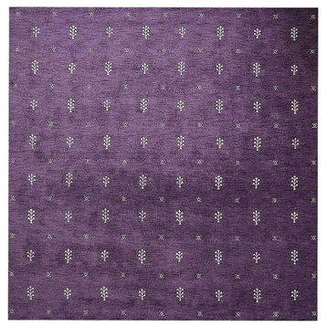 Hand Knotted Loom Wool Area Rug Contemporary Purple, [Square] 10'x10'