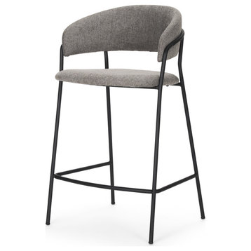 Carolyn Counter Stool With Gray Fabric and Matte Black Metal