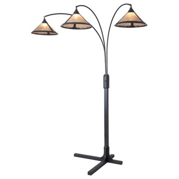 Natural Mica 3 Light Arc Floor Lamp - 86", Charcoal Gray Wood, Dimmer Switch