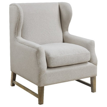 Pemberly Row Transitional Fabric Upholstered Accent Chair in Beige