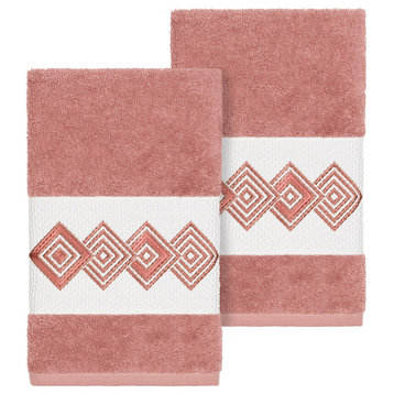 Linum Home Textiles Noah Embellished, Tea Rose, Hand Towel, 2-Piece Set