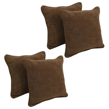 18" Double-Corded Solid Microsuede Square Throw Pillows, Set of 4, Chocolate