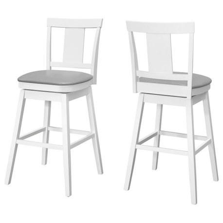 Bar Stool, Set Of 2, Swivel, Bar Height, Wood, Pu Leather Look, White, Grey