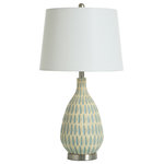 StyleCraft - Marissa Table Lamp-Blue/Cream Finish-White Tapered - With its cream and blue coloring, the Marissa table lamp provides a calming touch to the family room, study or any other room you believe it will look nice in. That unique finish comes on top of a ceramic and steel body. The heavy, white styrene shade matches the body perfectly, and you will love looking at it whether the light is off or on.
