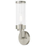 Livex Lighting - Livex Lighting Brushed Nickel 1-Light ADA Wall Sconce - The one light wall sconce from the Hillcrest collection features a simple elegant brushed nickel frame paired with clear glass shades. Each shade is accented with a banded brushed nickel ring to carry through the theme of finely crafted metal fittings.�