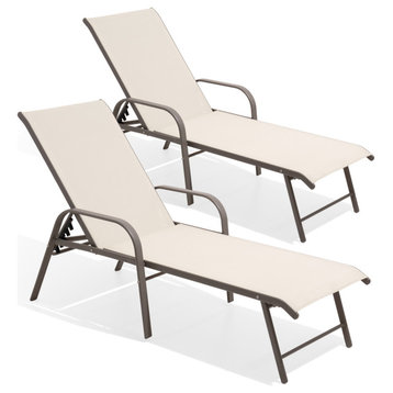 Aluminum Chaise Lounge Chair, Adjustable Outdoor Recliner, New Beige