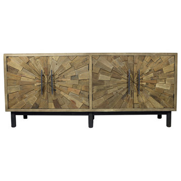 Aliso Willa 4 Door Sideboard in Reclaimed and New Elm Wood in Natural Finish