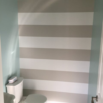 Gray and White Striped Half Bath