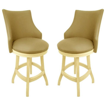 Home Square 26" Swivel Wood Counter Stool in Tan & Beige - Set of 2