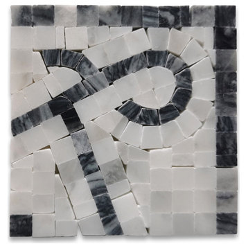 Stretch Bardiglio 4x4 Marble Mosaic Border Corner Tile Polished, 1 piece