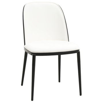 LeisureMod Tule Dining Side Chair With Upholstered Seat and Steel Frame, Black/White