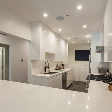 Quartz Island Counter Foreground in White Kitchen