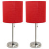 LimeLights Stick Lamp with Charging Outlet and Fabric Shade Two Pack Set