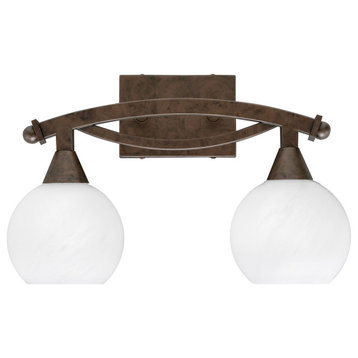 Bow 2 Light Bath Bar In Bronze Finish With 5.75" White Marble Glass