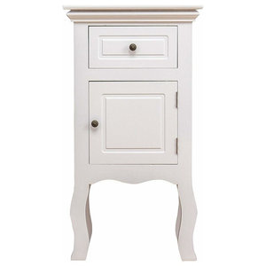 Bedside Table White Finished Wood With Curved Legs Door And Storage Drawer Transitional Nightstands And Bedside Tables By Decor Love Houzz Uk