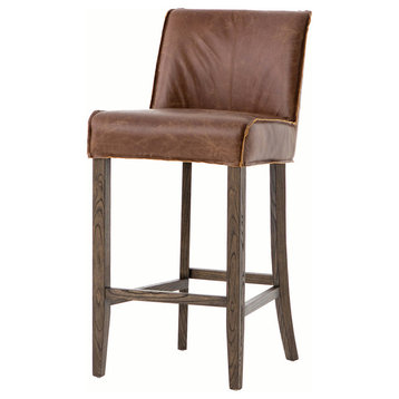 Aria Bar Stool, Brown Leather