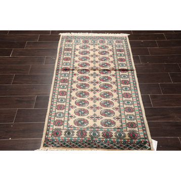 3'2''x4'11'' Hand Knotted Wool Bokhara Oriental Area Rug Beige Color