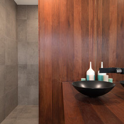 Spotted Gum vanity top and feature wall - Vanity Tops And Side Splashes