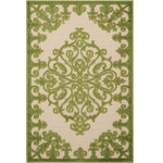Nourison - Aloha Modern Trellis Medallion Indoor Outdoor Patio Rug, Green, 3'x4' - A pretty and playful pattern of scrolling vines really turns on the charm when presented in alluring green and beige. This high-low textured indoor/outdoor rug will bring fresh and fabulous flair to your patio, porch, or deck. Machine made of polypropylene for easy cleaning: simply hose-rinse and air dry.